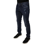 Dolce & Gabbana Dark Blue Cotton Logo Skinny Denim Jeans PAN75863-48