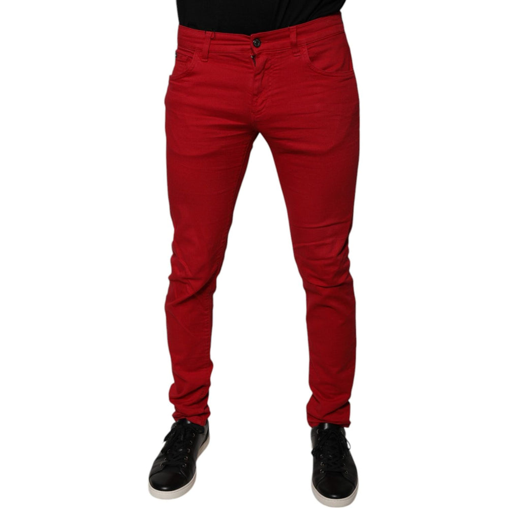 Dolce & Gabbana Red Crown Logo Cotton Skinny Denim Jeans