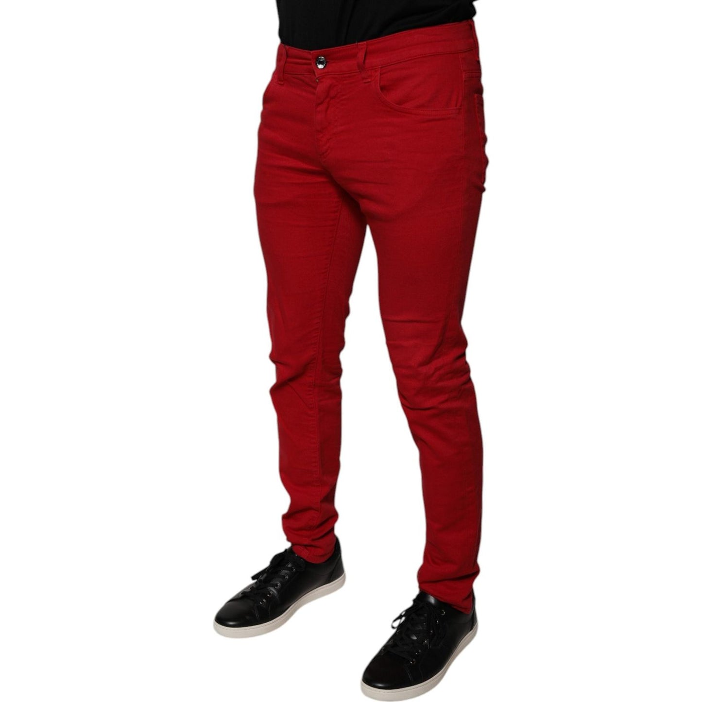 Dolce & Gabbana Red Crown Logo Cotton Skinny Denim Jeans