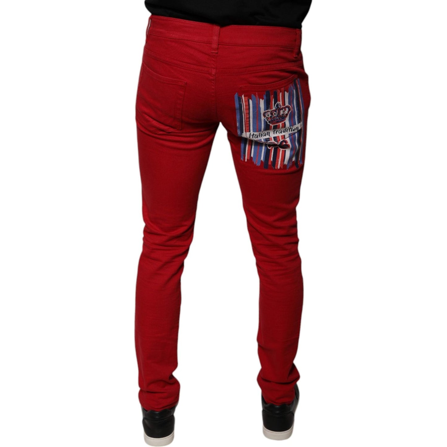Dolce & Gabbana Red Crown Logo Cotton Skinny Denim Jeans