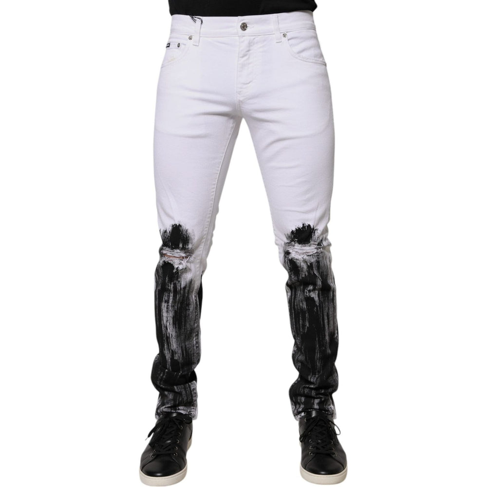 Dolce & Gabbana White Black Logo Cotton Skinny Denim Jeans
