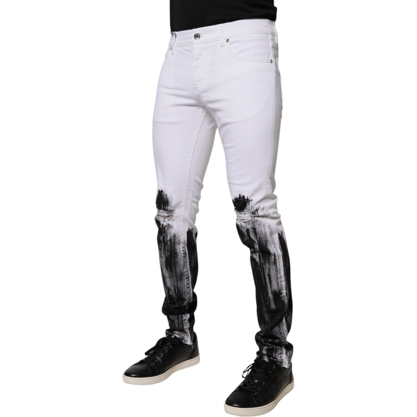 Dolce & Gabbana White Black Logo Cotton Skinny Denim Jeans
