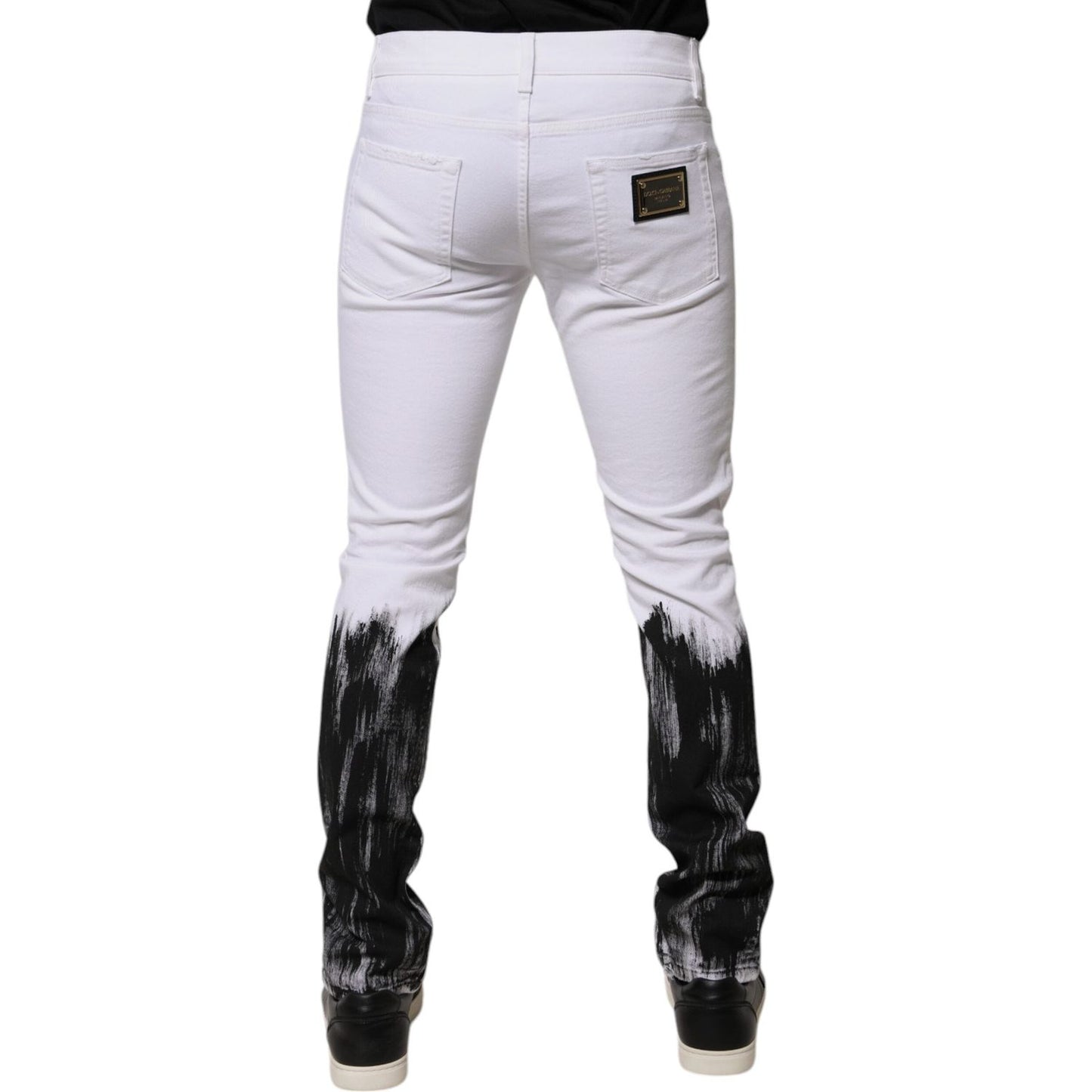 Dolce & Gabbana White Black Logo Cotton Skinny Denim Jeans