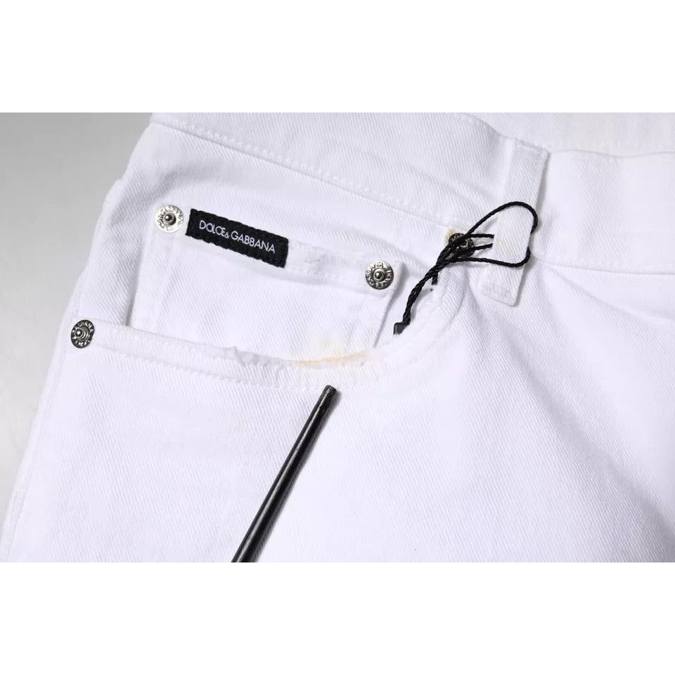 Dolce & Gabbana White Black Logo Cotton Skinny Denim Jeans