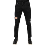 Dolce & Gabbana Black Cotton Tattered Skinny Denim Logo Jeans PAN75901-46