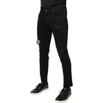 Dolce & Gabbana Black Cotton Tattered Skinny Denim Logo Jeans PAN75901-46