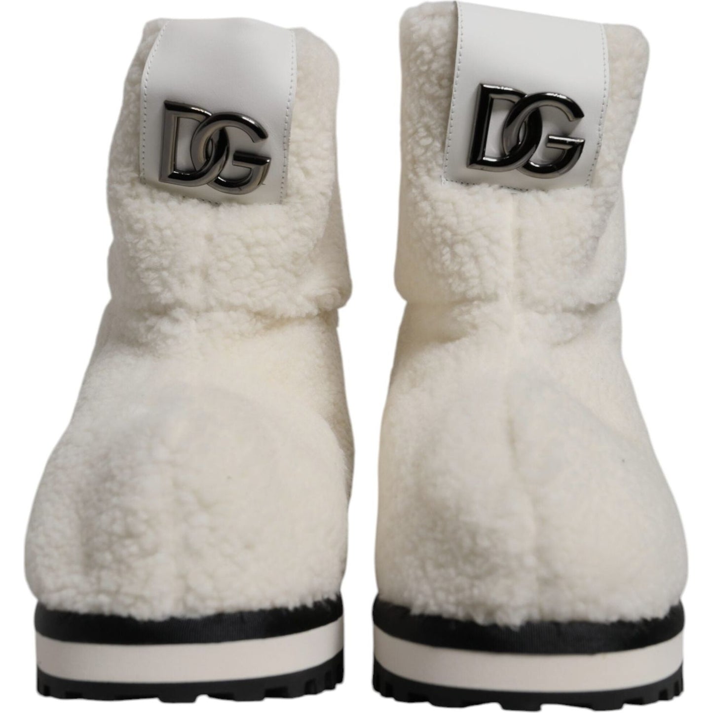 Dolce & Gabbana White Plush Logo Padded Mid Calf Boots Shoes MV6763#2-44