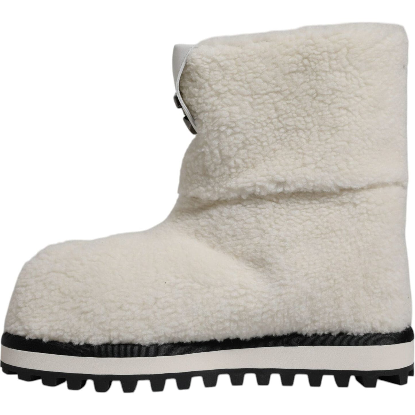 Dolce & Gabbana White Plush Logo Padded Mid Calf Boots Shoes MV6763#2-44