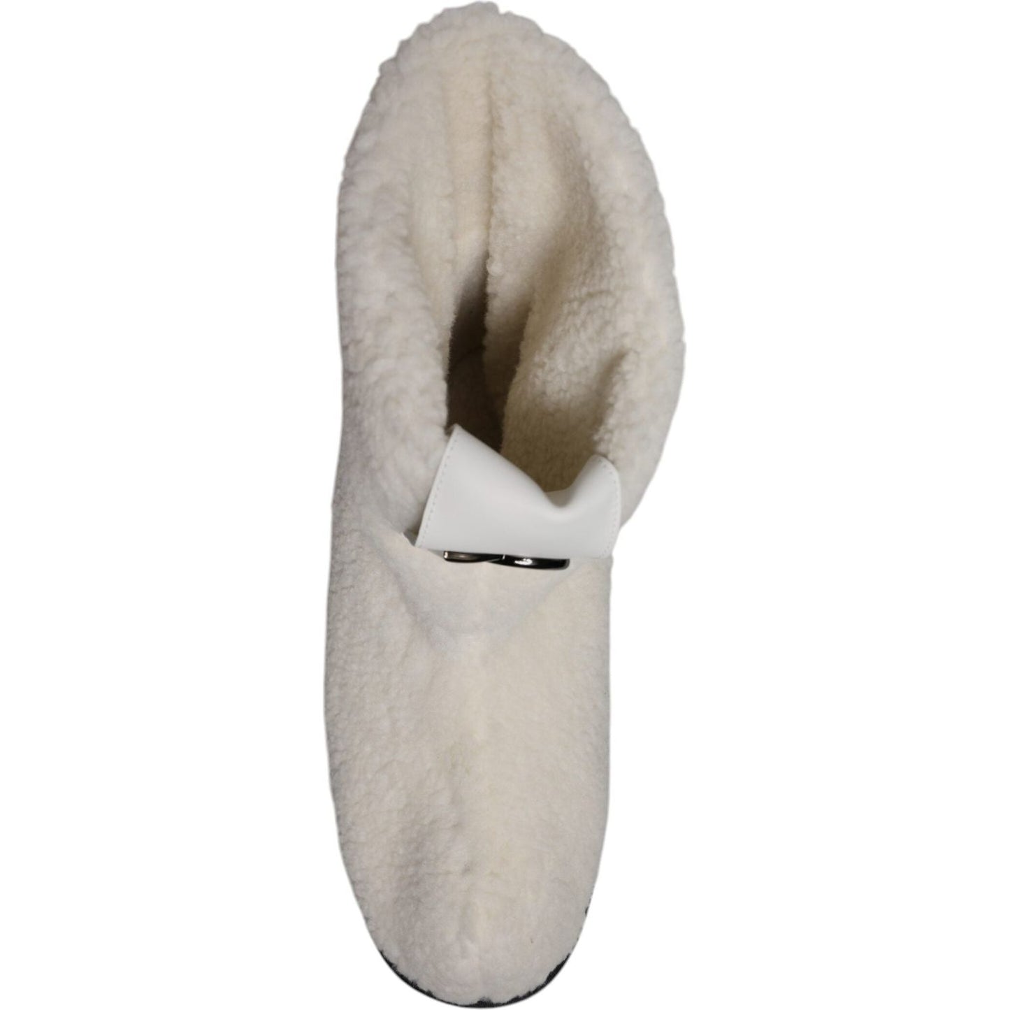 Dolce & Gabbana White Plush Logo Padded Mid Calf Boots Shoes MV6763#2-44