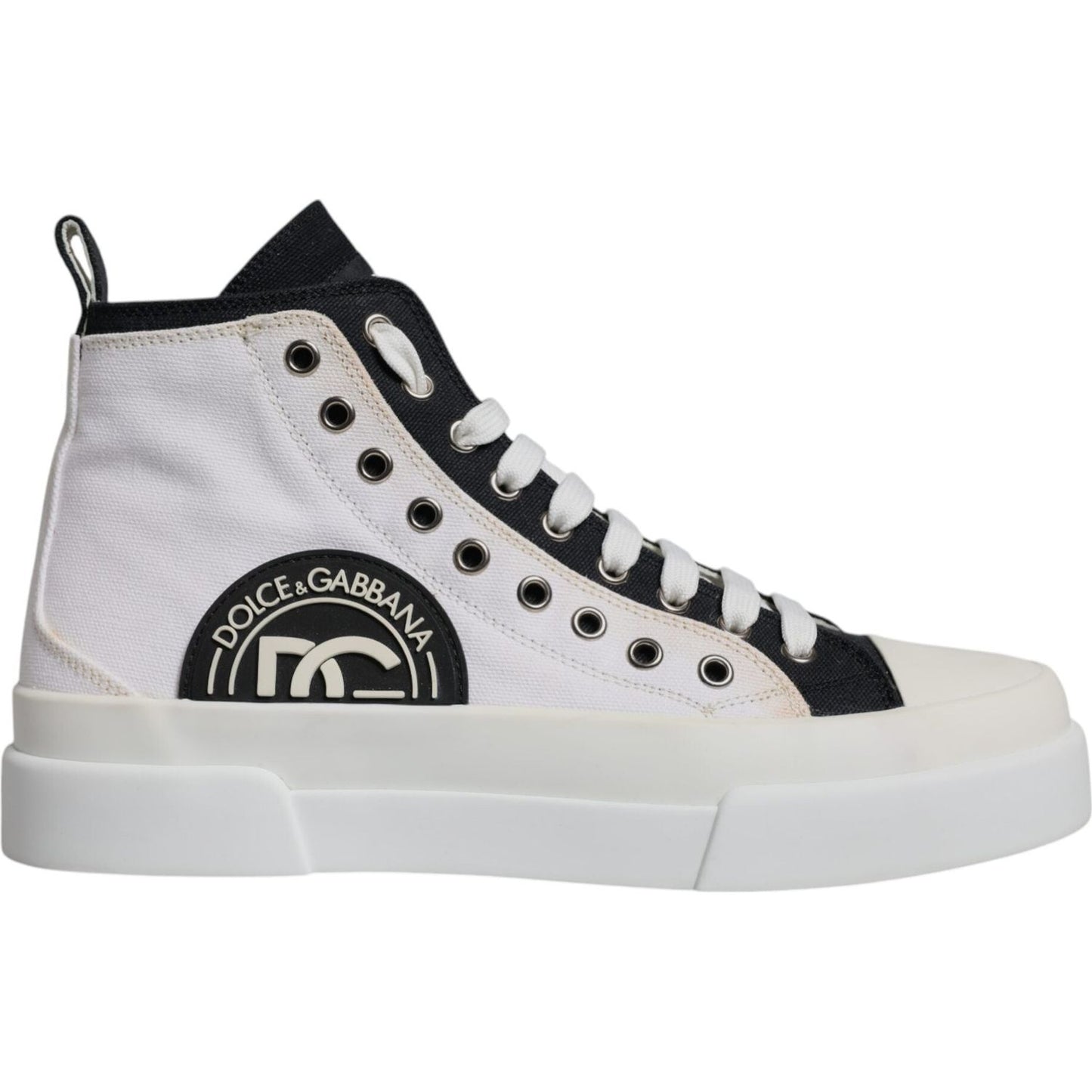 Dolce & Gabbana White Black Cotton High Top Sneakers Shoes MV6715-41