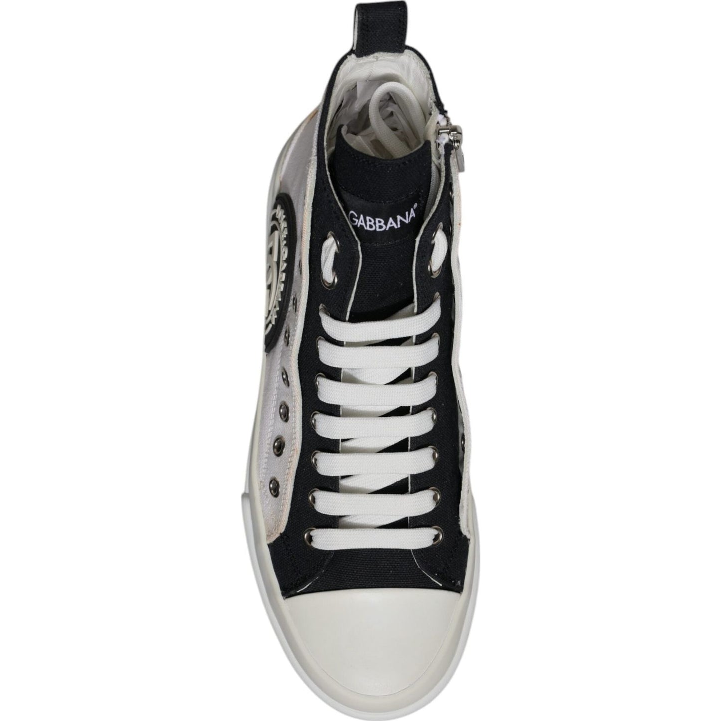 Dolce & Gabbana White Black Cotton High Top Sneakers Shoes MV6715-41