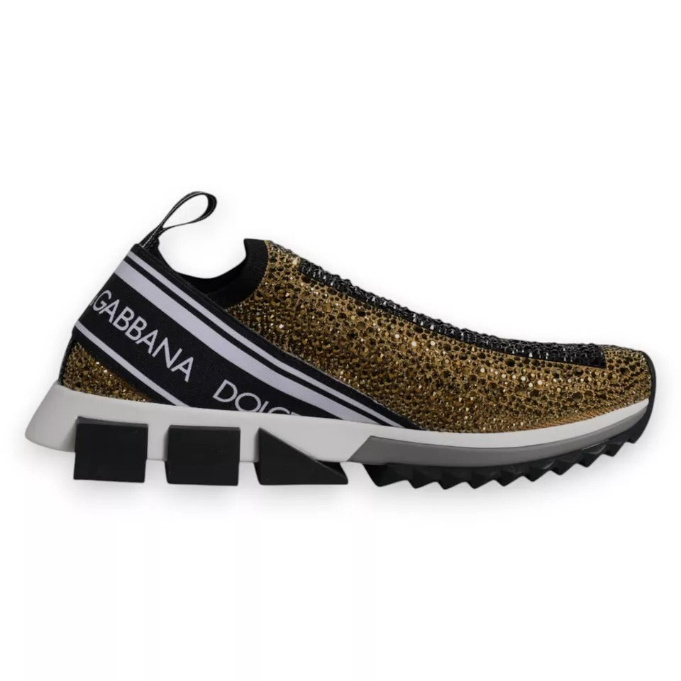 Dolce & Gabbana Gold Rhinestones Sorrento Sneakers Shoes MV6819-40.5