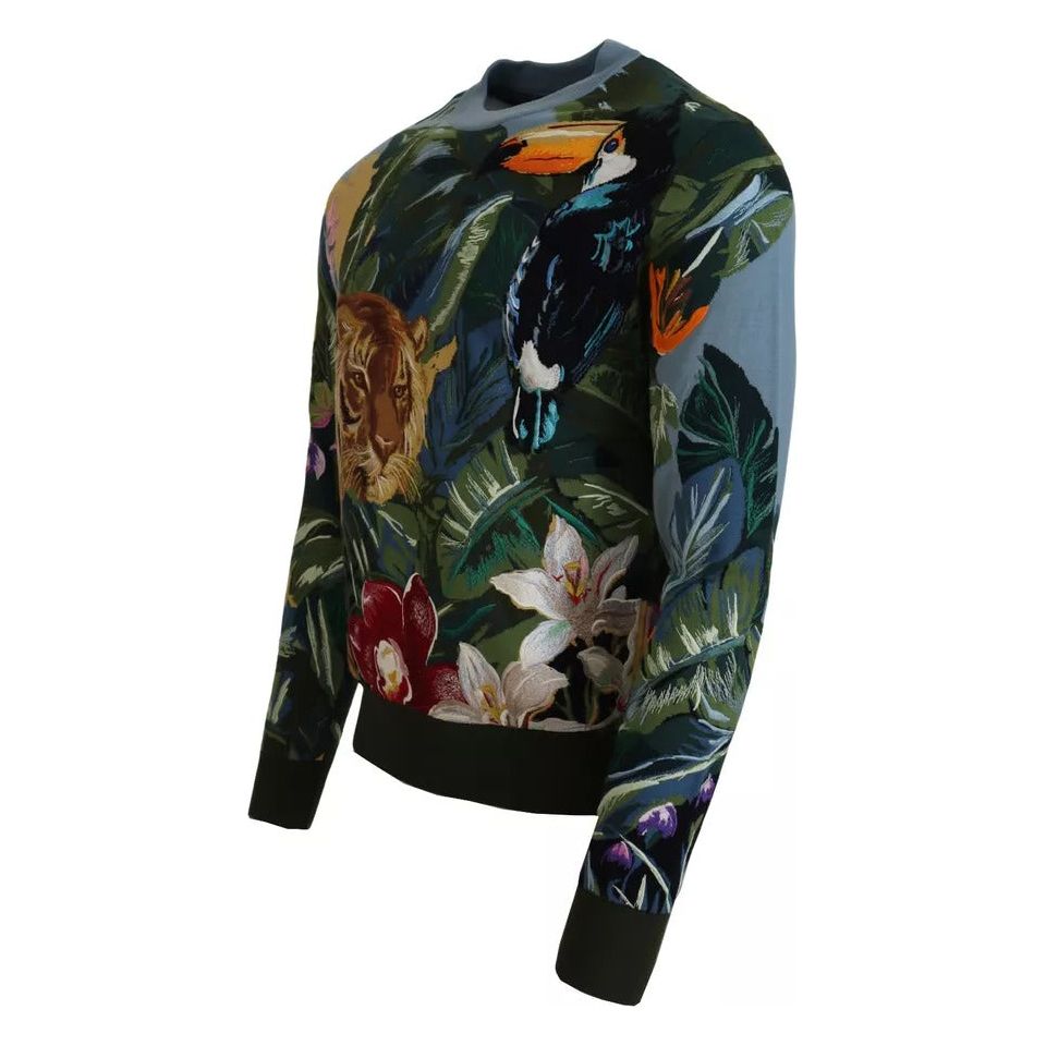 Dolce & Gabbana Jungle Wool Silk Pullover Logo Sweater TSH83580-44
