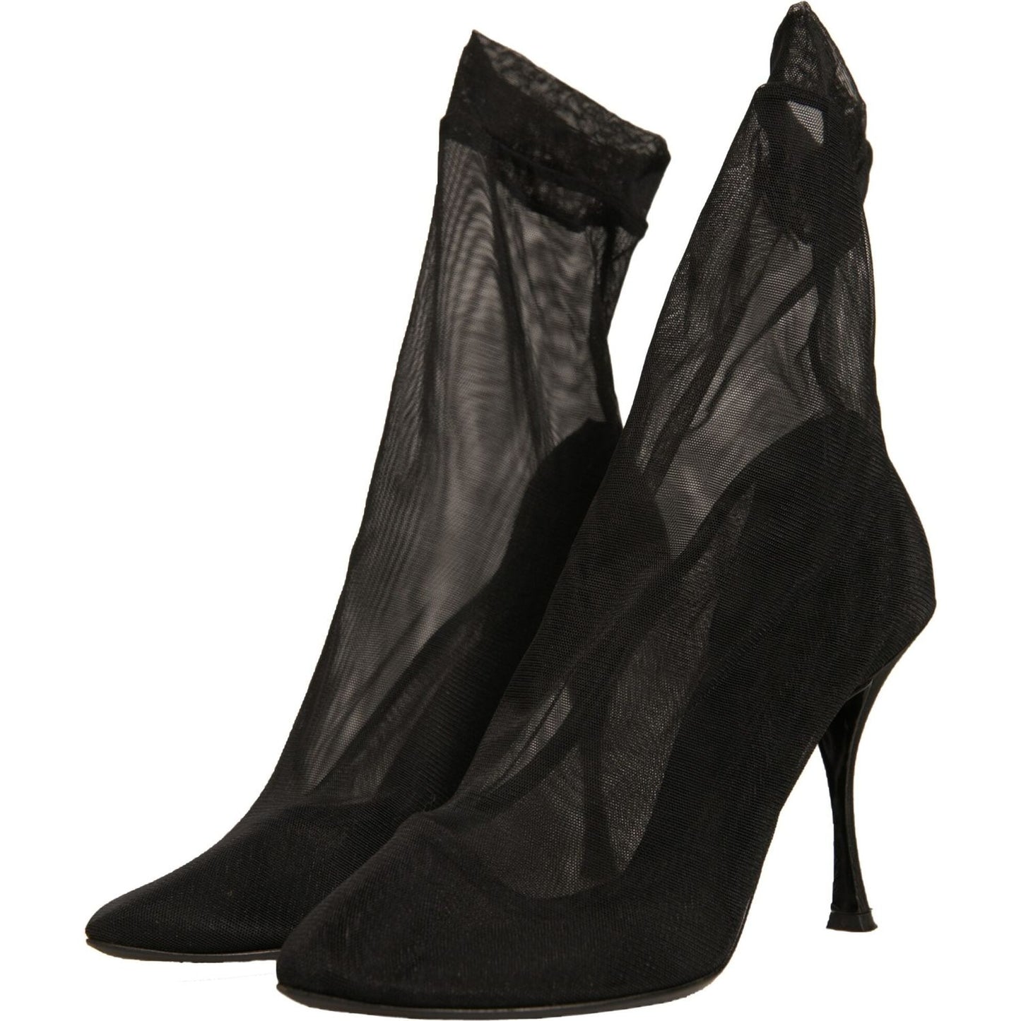 Dolce & Gabbana Black Silk Mesh Sock Style Heels Boots Shoes LA12350-38.5
