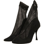 Dolce & Gabbana Black Silk Mesh Sock Style Heels Boots Shoes LA12350-38.5