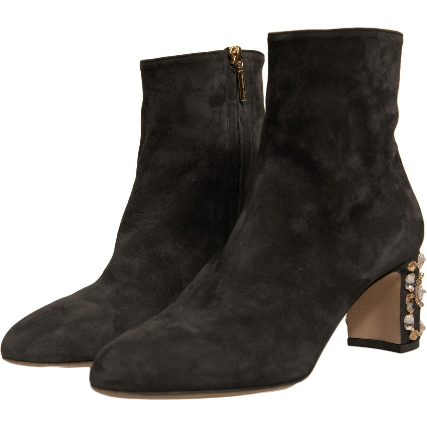 Dolce & Gabbana Black Embellished Heel Ankle Boots Shoes LA12377-39