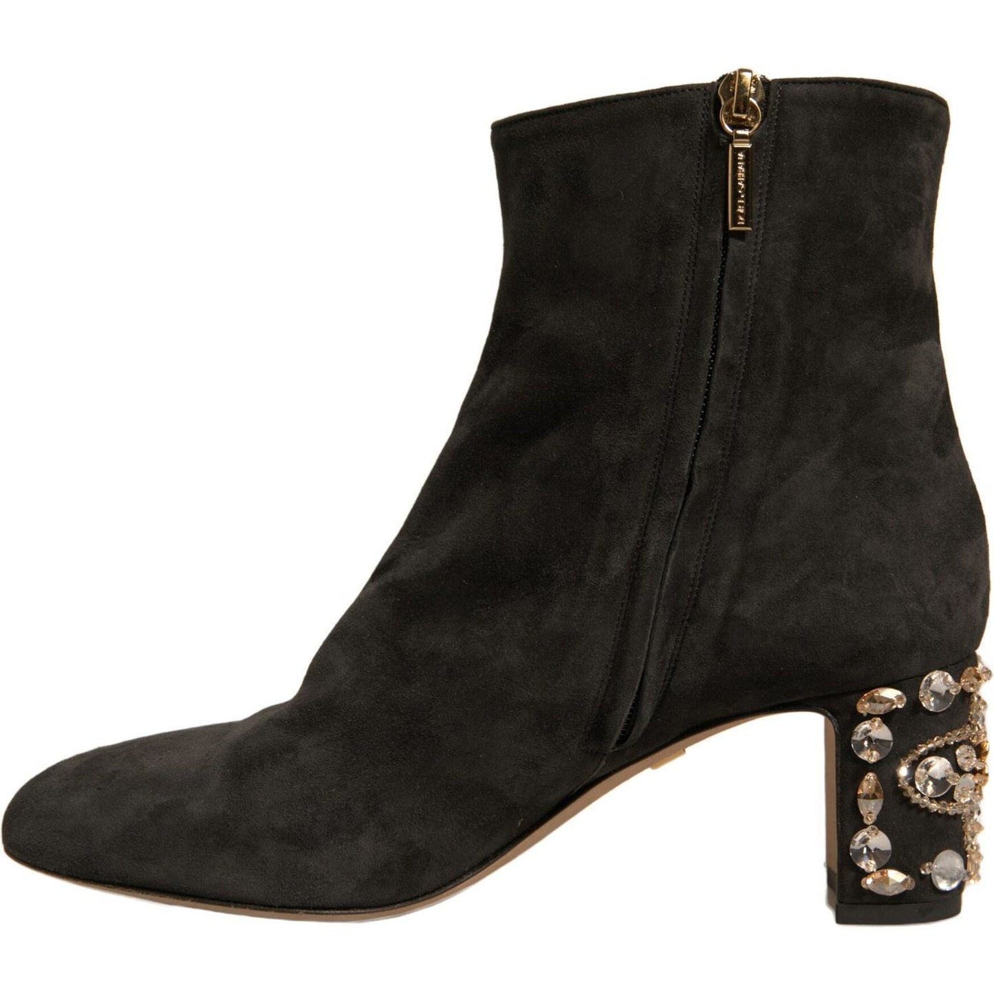 Dolce & Gabbana Black Embellished Heel Ankle Boots Shoes LA12377-39
