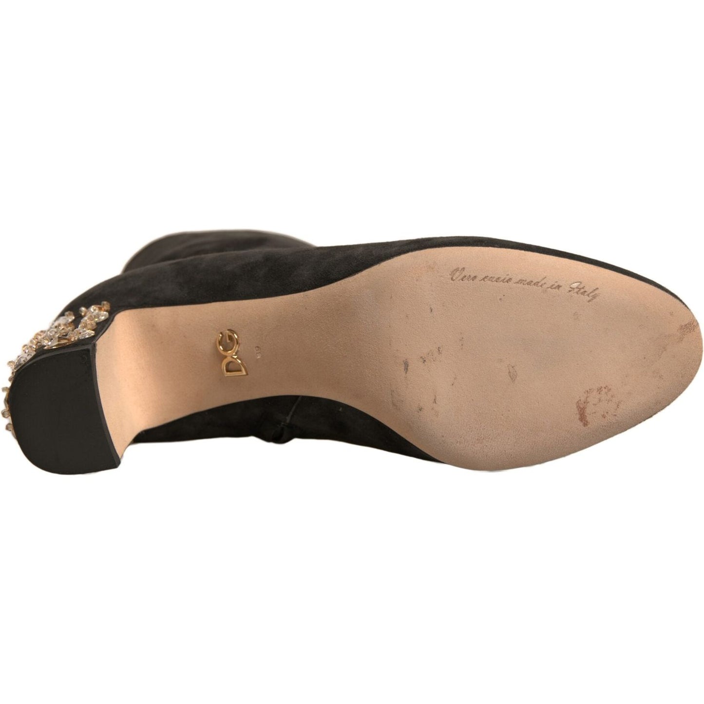 Dolce & Gabbana Black Embellished Heel Ankle Boots Shoes LA12377-39