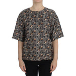 Dolce & Gabbana Gray Gold Key Print Silk Blouse T-shirt SIG13324-2