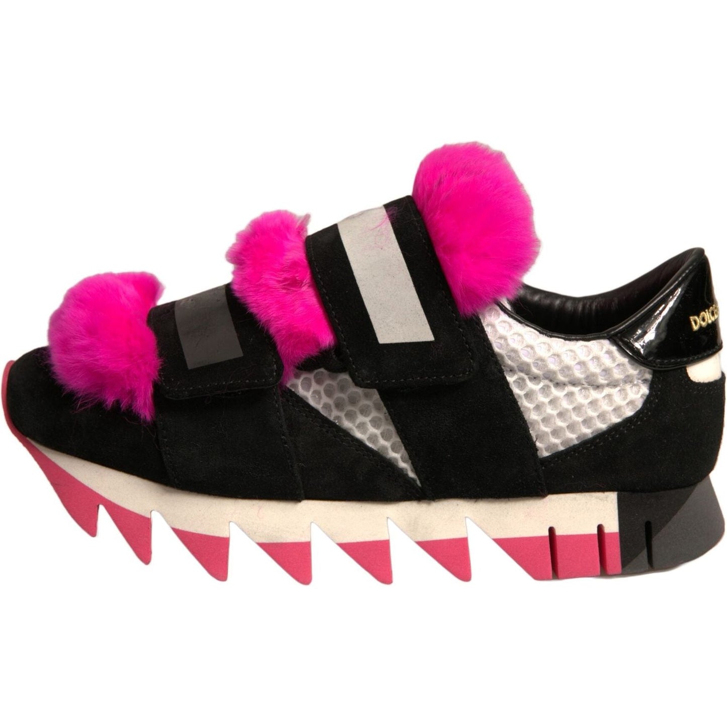 Dolce & Gabbana Black Pink Fur Embellished Sneakers Shoes LA11997-35.5