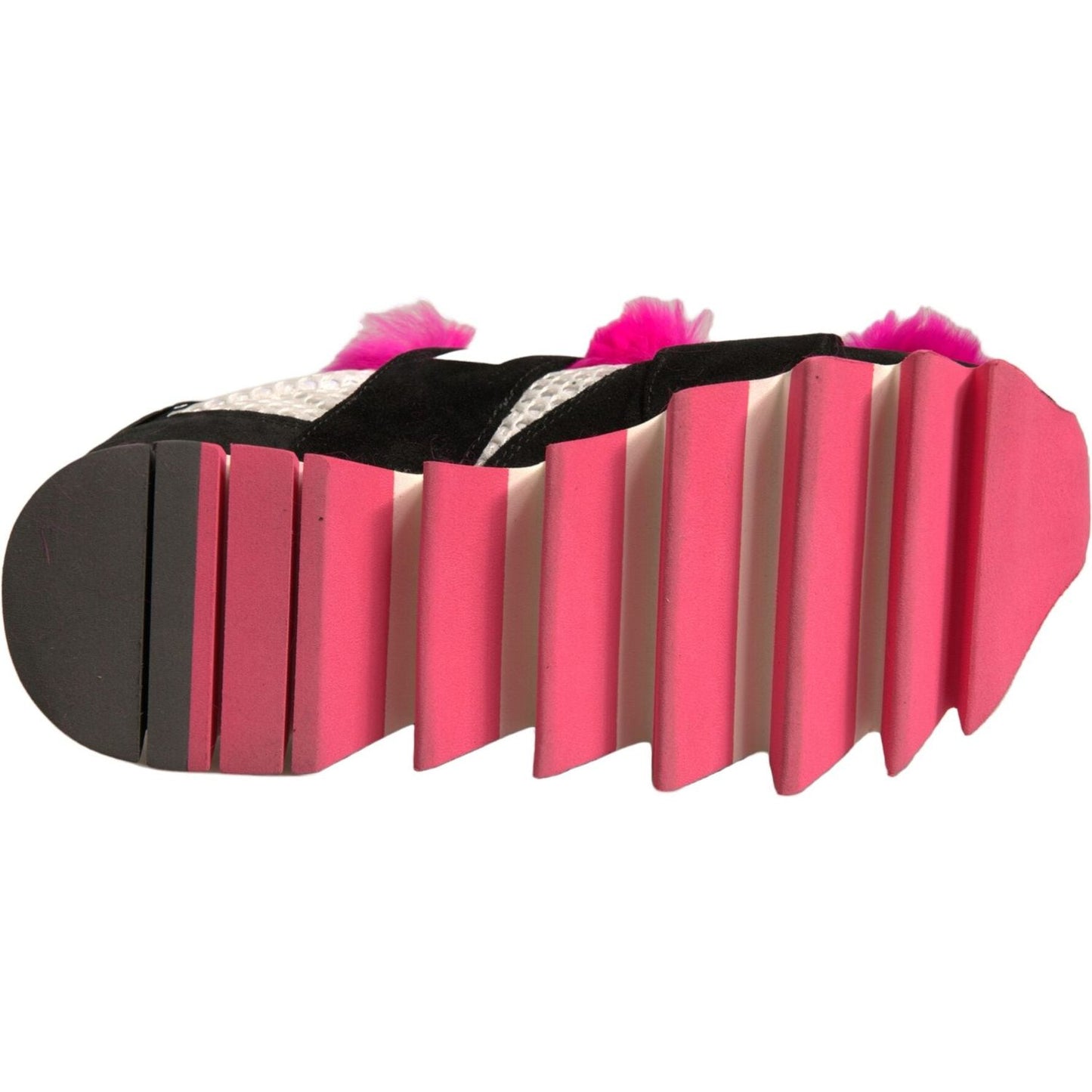 Dolce & Gabbana Black Pink Fur Embellished Sneakers Shoes LA11997-35.5
