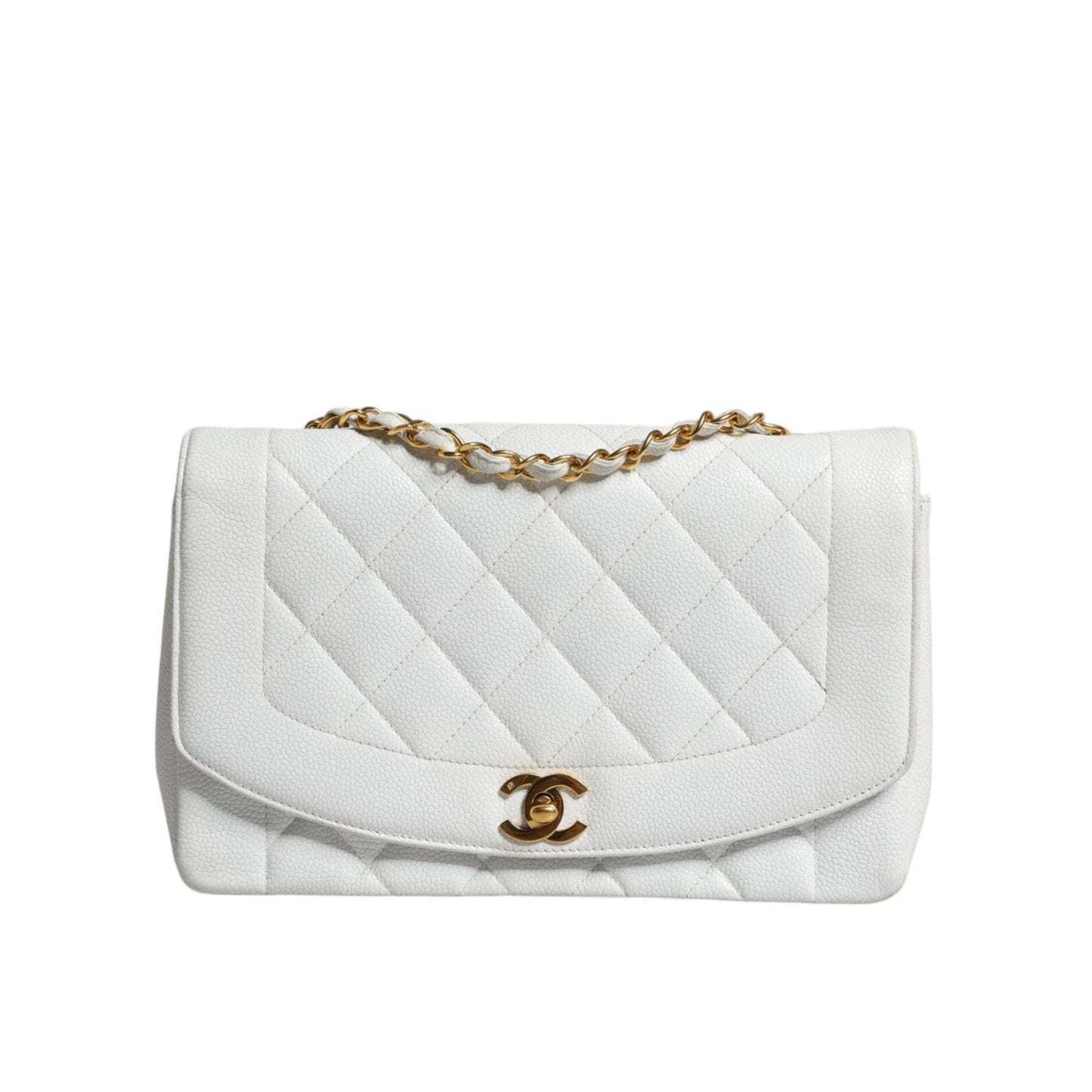Chanel White Medium Classic DIANA Shoulder Bag Gold Plated Purse CHA40