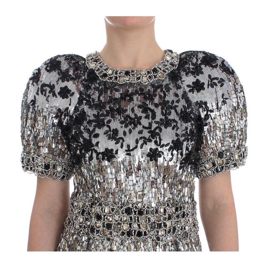 Dolce & Gabbana Crystal Silver Runway Handmade Dress SIG12480-1