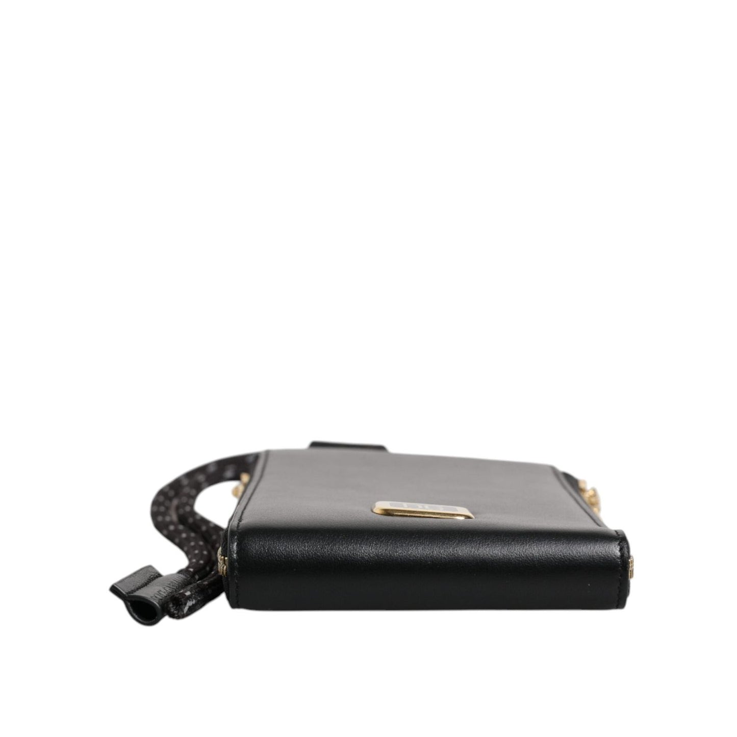 Dolce & Gabbana Black Leather Logo Plaque Neck Strap Card Coin Wallet BAG4074