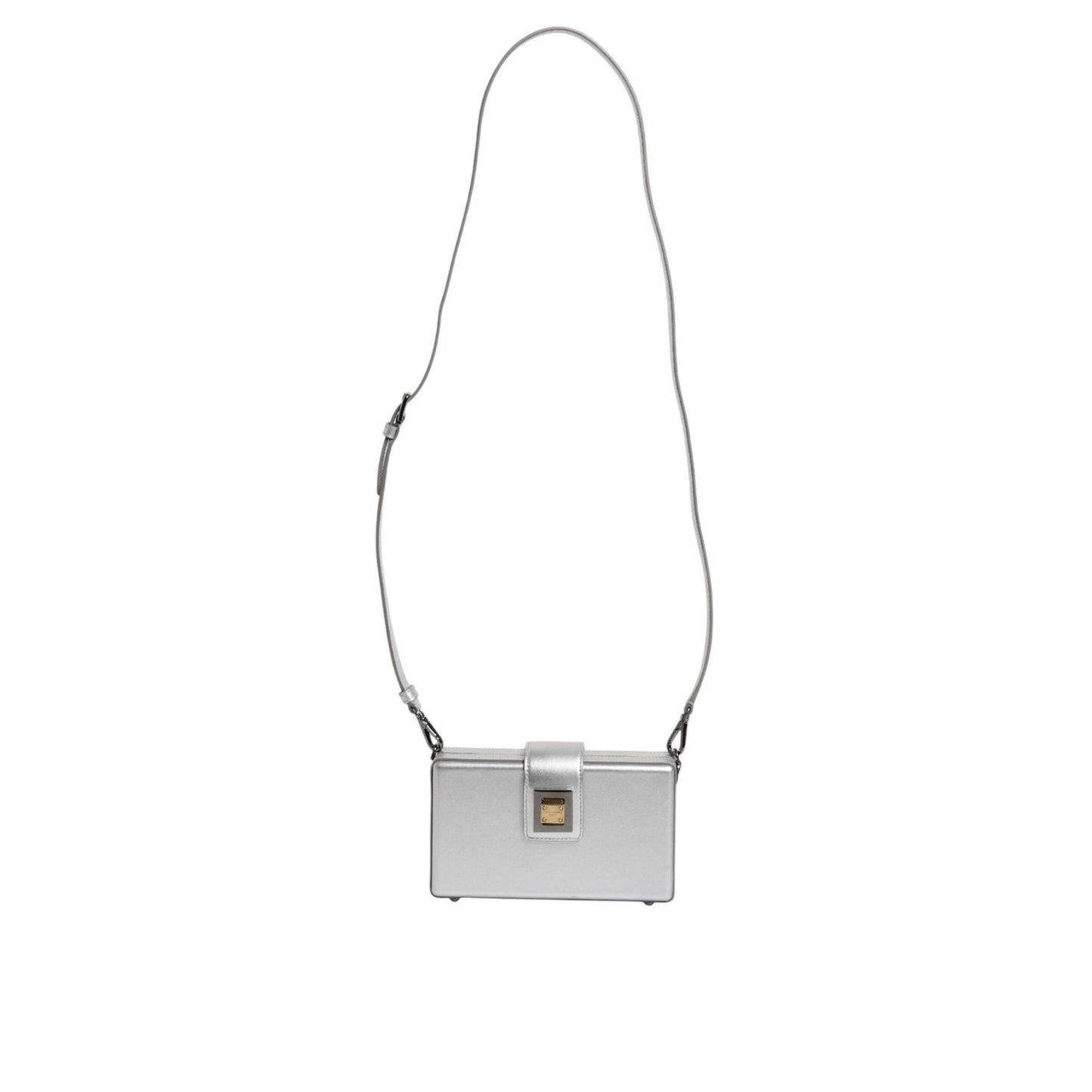 Dolce & Gabbana Metallic Silver DG BOX Leather Shoulder Strap Bag