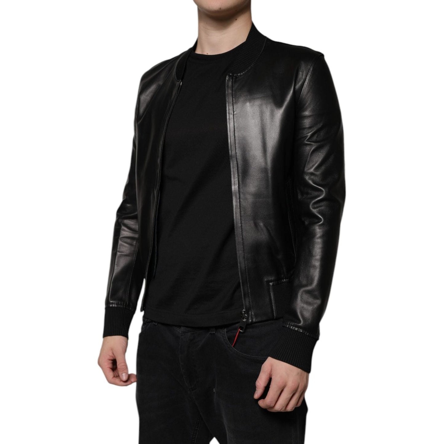 Dolce & Gabbana Black Lambskin Full Zip Biker Blouson Jacket JKT41202-44