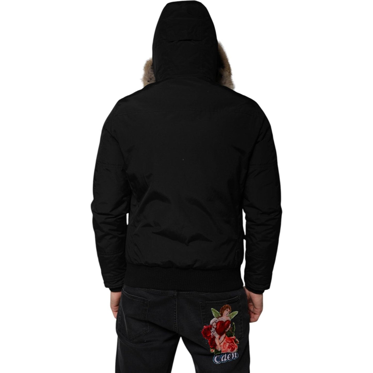 Woolrich Black Hooded Long Sleeves Fur Shearling Coat Jacket JKT41210-46
