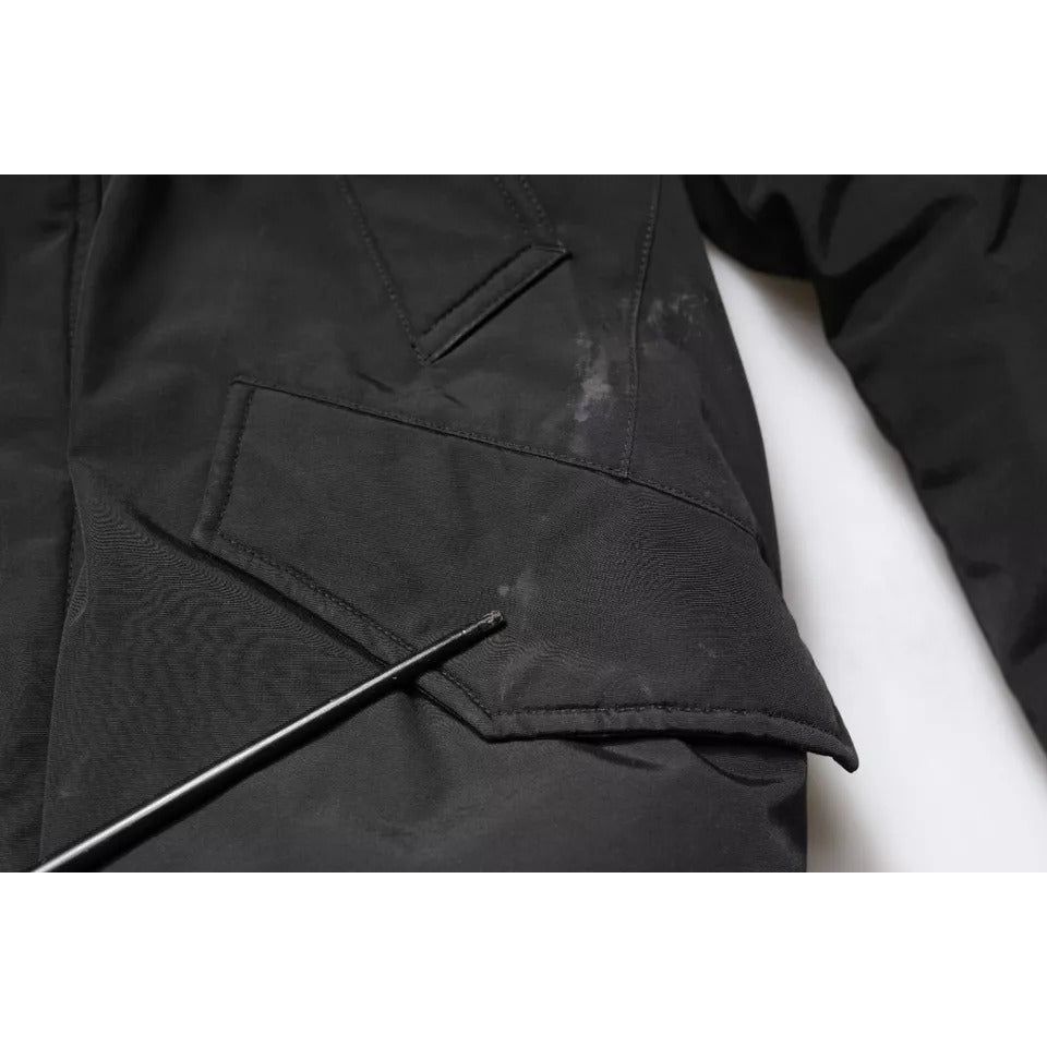 Woolrich Black Hooded Long Sleeves Fur Shearling Coat Jacket JKT41210-46