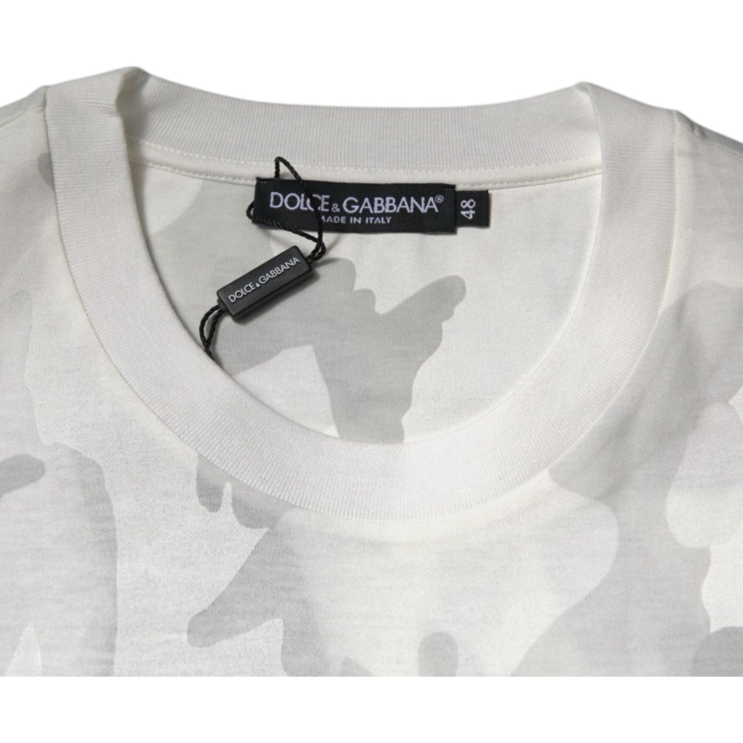Dolce & Gabbana White Gray Camouflage Cotton Crew Neck T-shirt TSH878503-44
