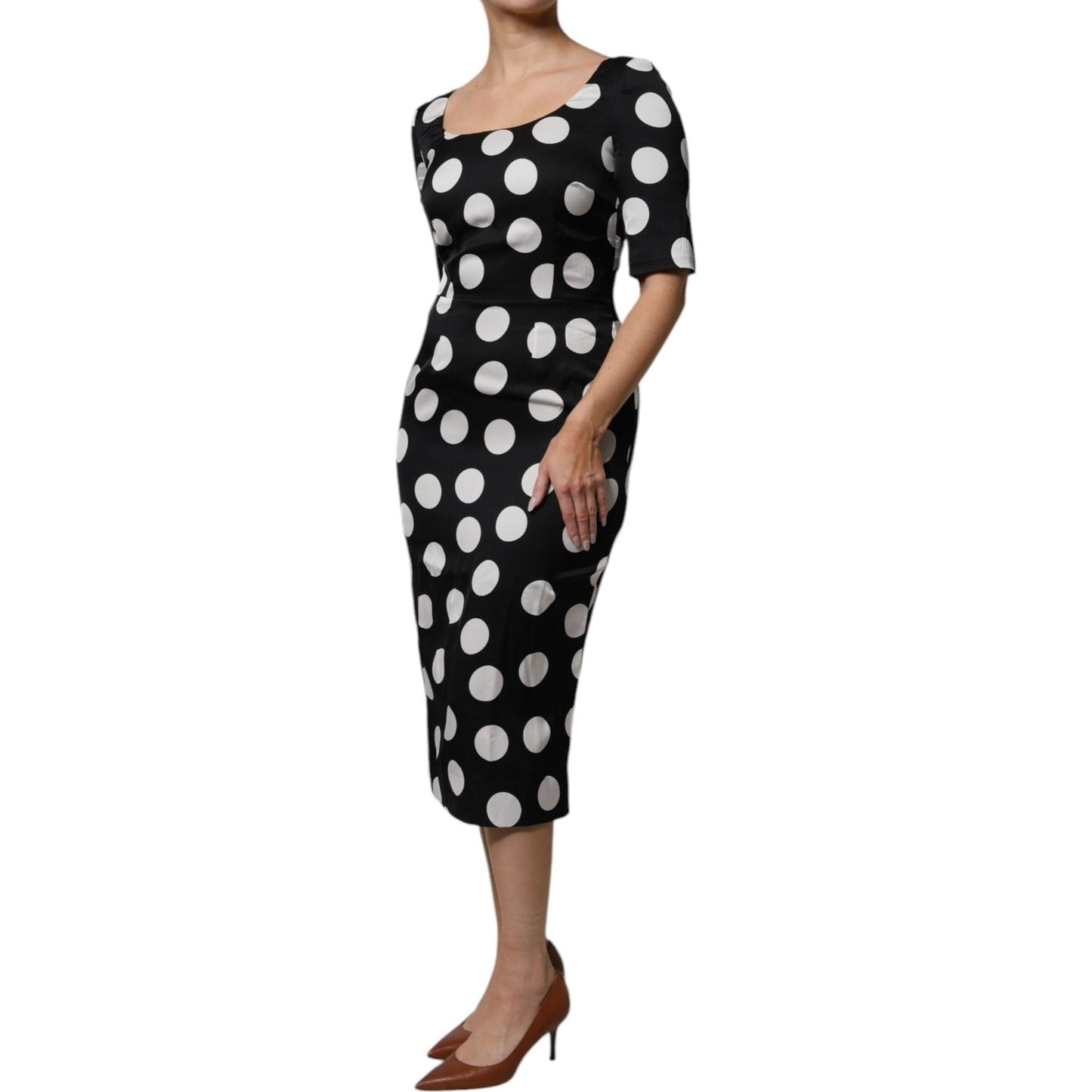 Dolce & Gabbana Black White Silk Polka Dots Sheath Midi Dress DR281340-42