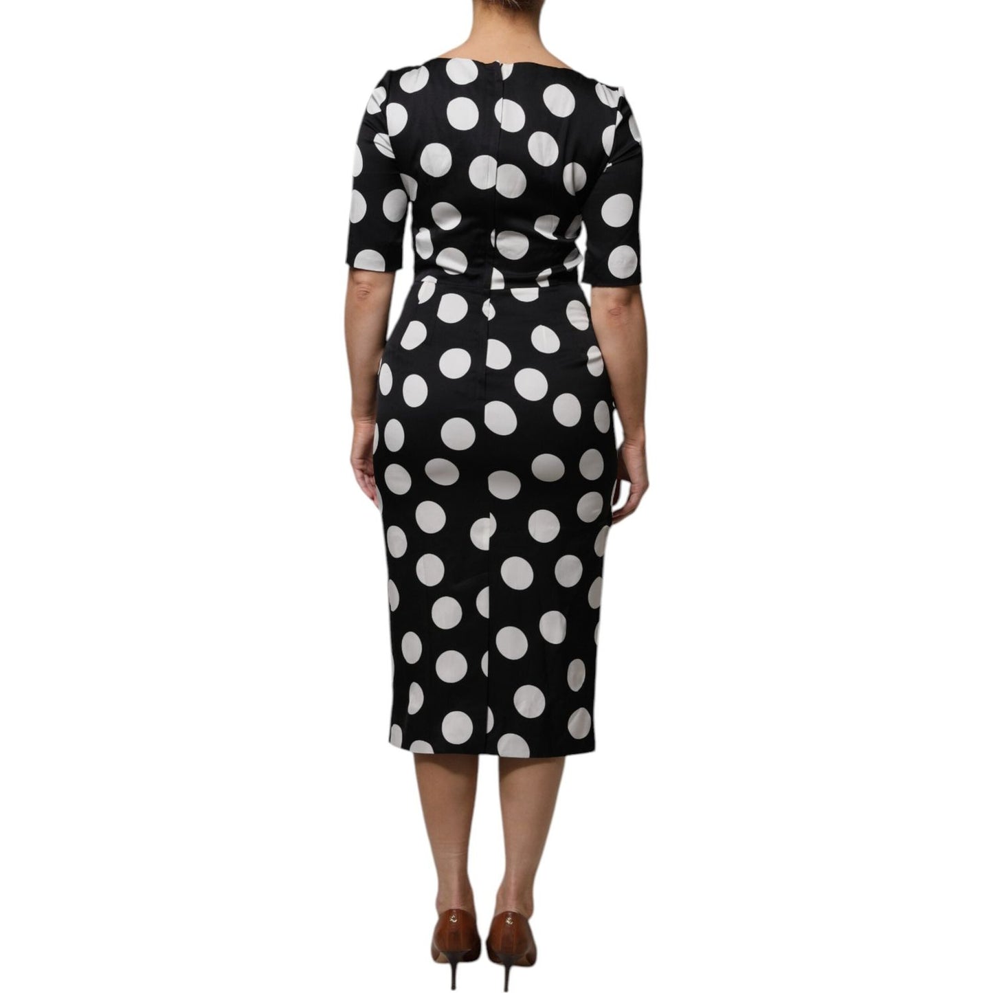 Dolce & Gabbana Black White Silk Polka Dots Sheath Midi Dress DR281340-42