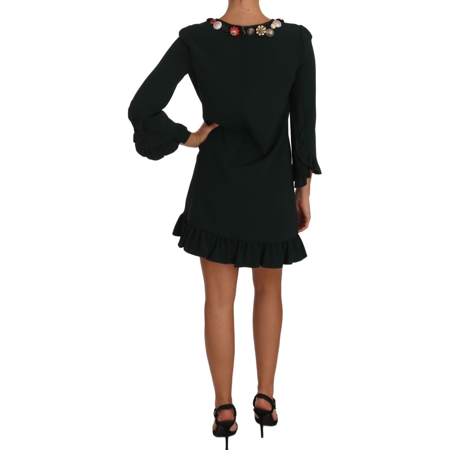 Dolce & Gabbana Green Stretch A-Line Short Crystal Dress DR1411-44