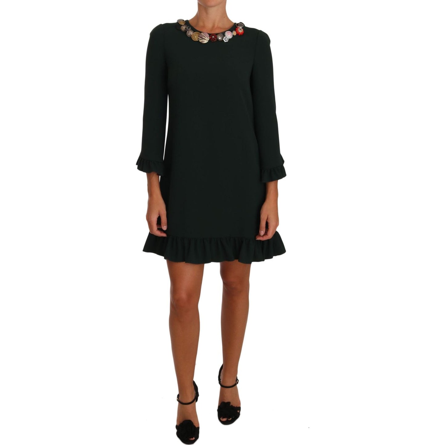 Dolce & Gabbana Green Stretch A-Line Short Crystal Dress DR1411-44