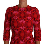 Dolce & Gabbana Floral Crochet Lace Red Pink Sheath Dress DR1458-40