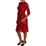 Dolce & Gabbana Floral Crochet Lace Red Pink Sheath Dress DR1458-40