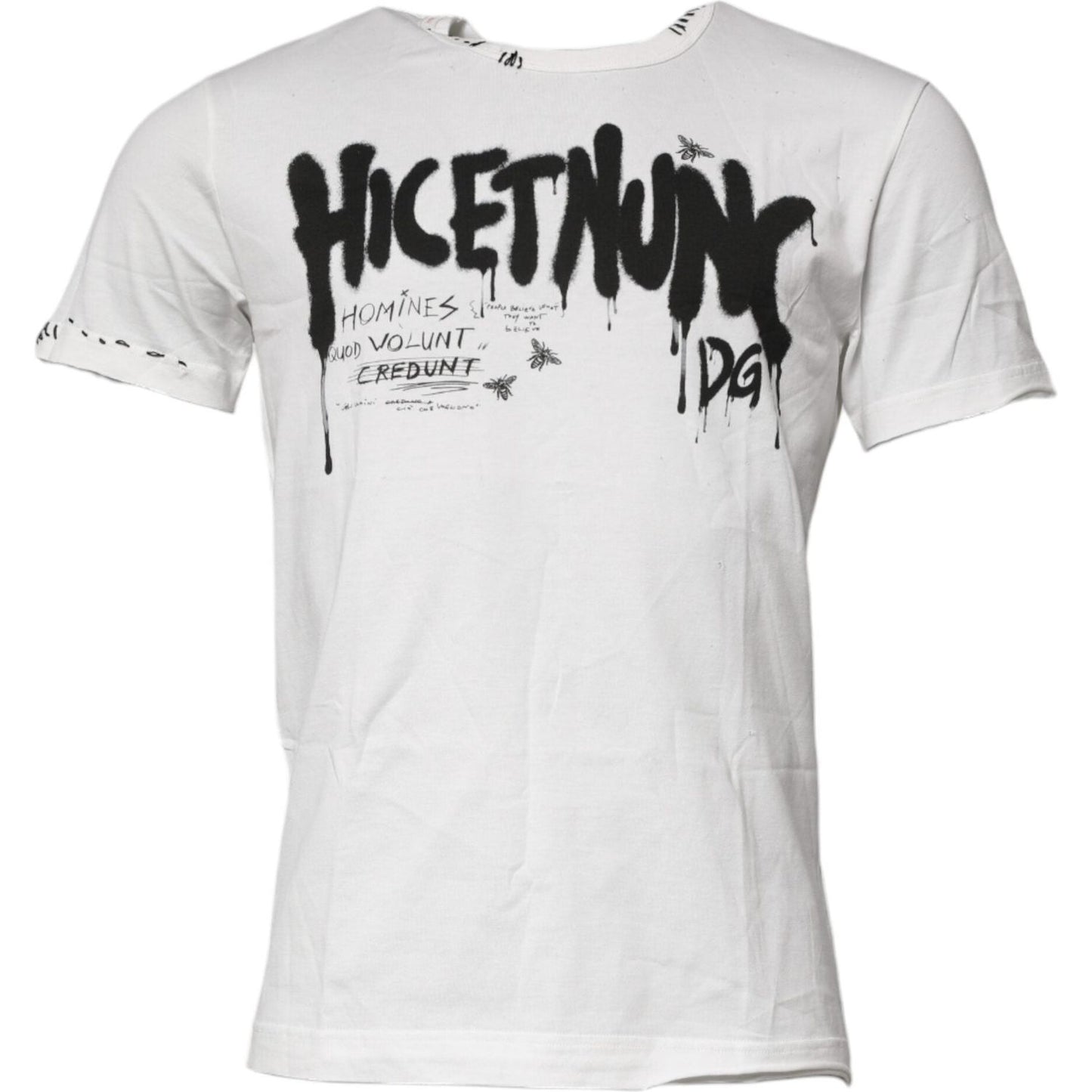 Dolce & Gabbana White Graphic Print Cotton Crew Neck T-shirt TSH90045-46
