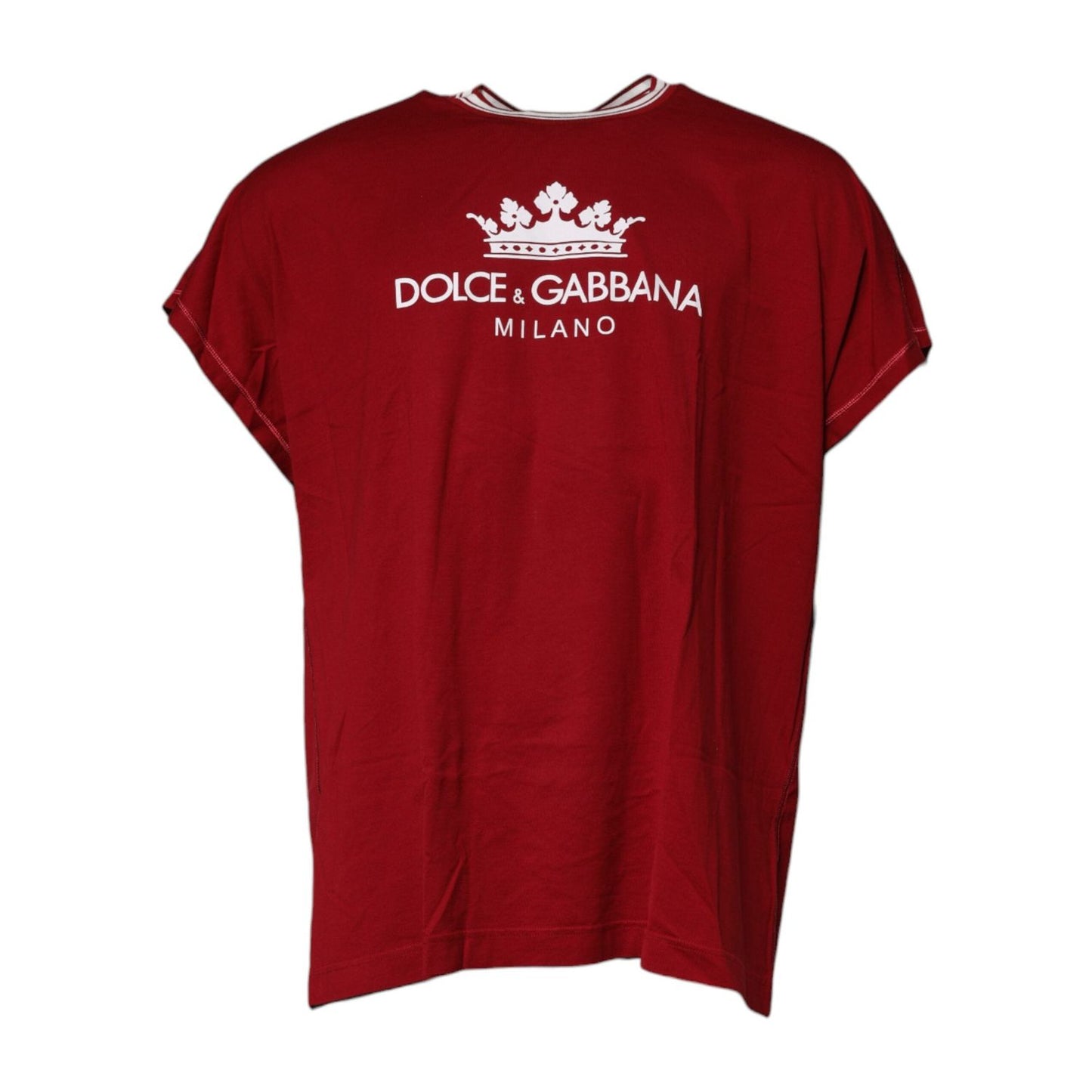 Dolce & Gabbana Red Logo Crown Cotton Crew Neck T-shirt TSH90049-46