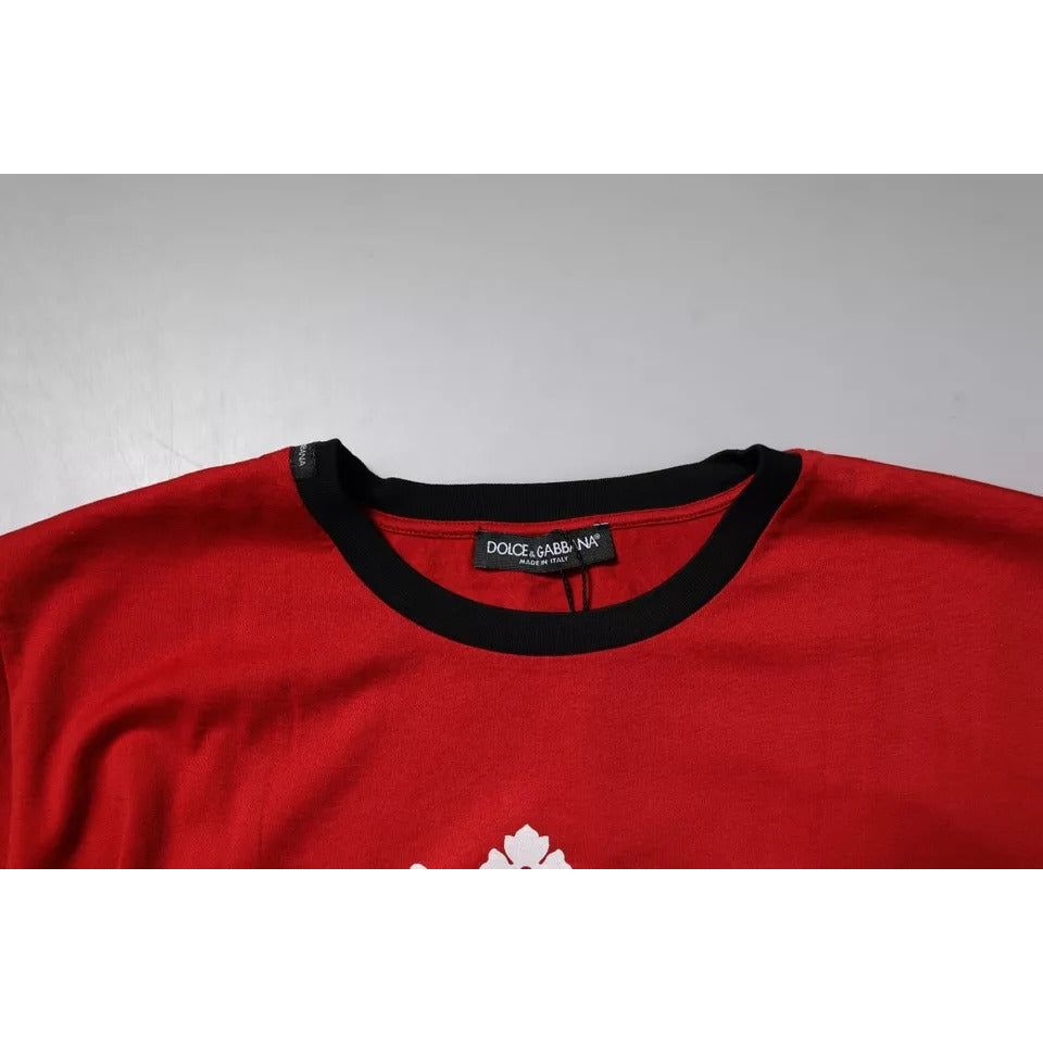 Dolce & Gabbana Red Logo Crown Cotton Crew Neck T-shirt TSH90050-44