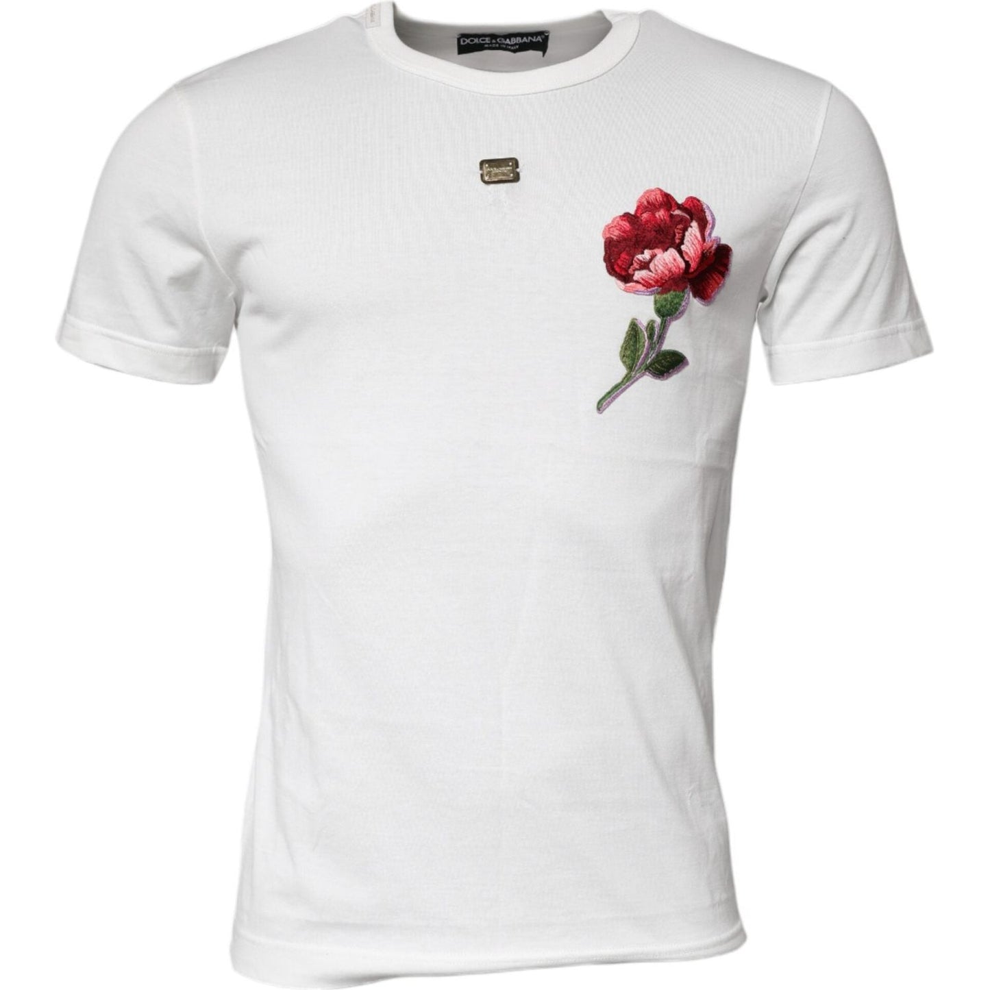 Dolce & Gabbana White Cotton Logo Floral Crew Neck T-shirt TSH878642-44
