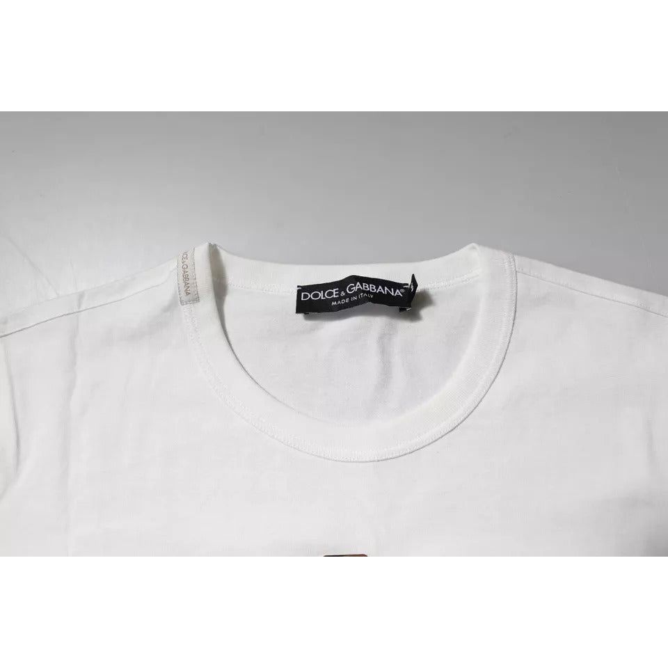 Dolce & Gabbana White Cotton Logo Floral Crew Neck T-shirt TSH878642-44