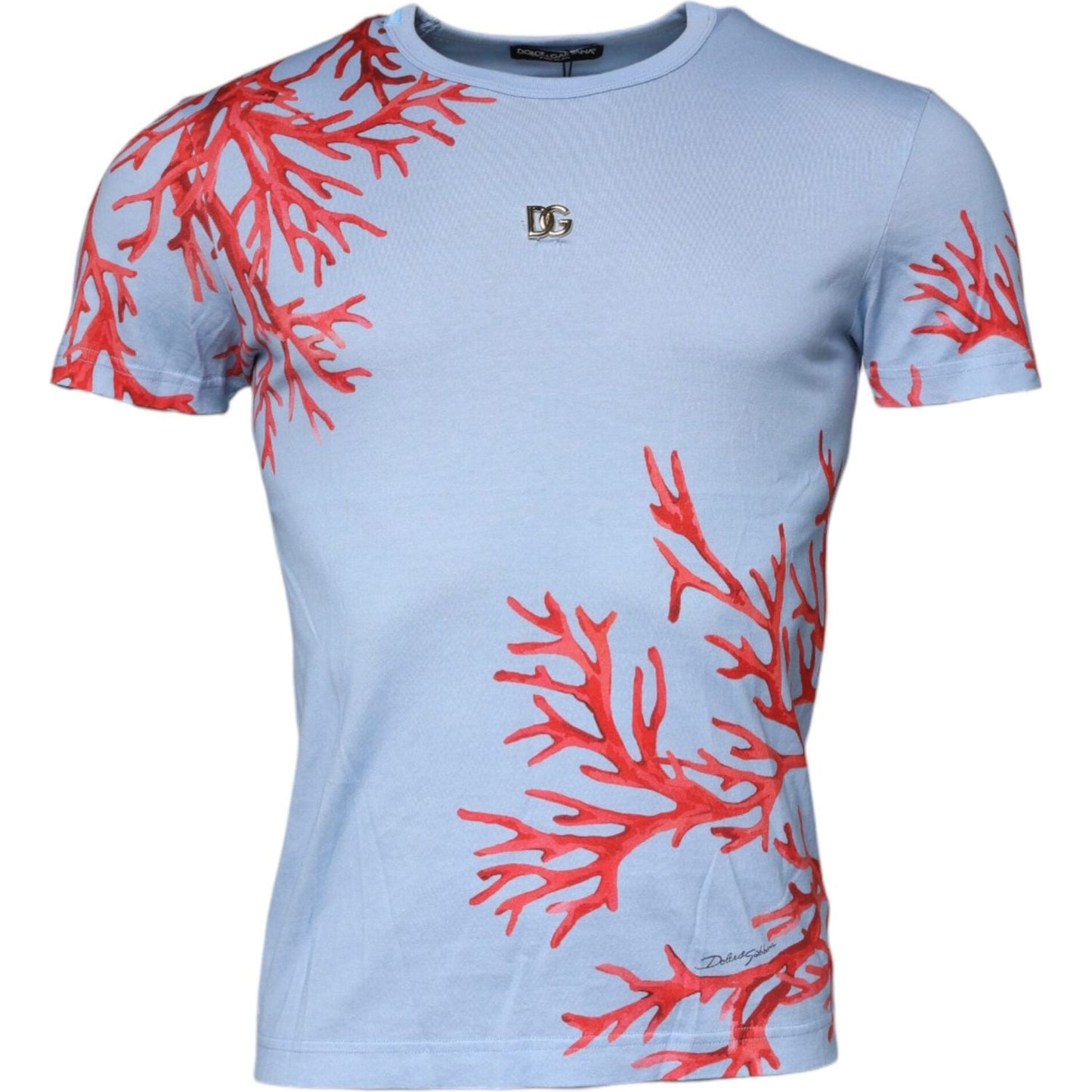 Dolce & Gabbana Light Blue Coral Cotton Men Crew Neck T-shirt TSH878651-46