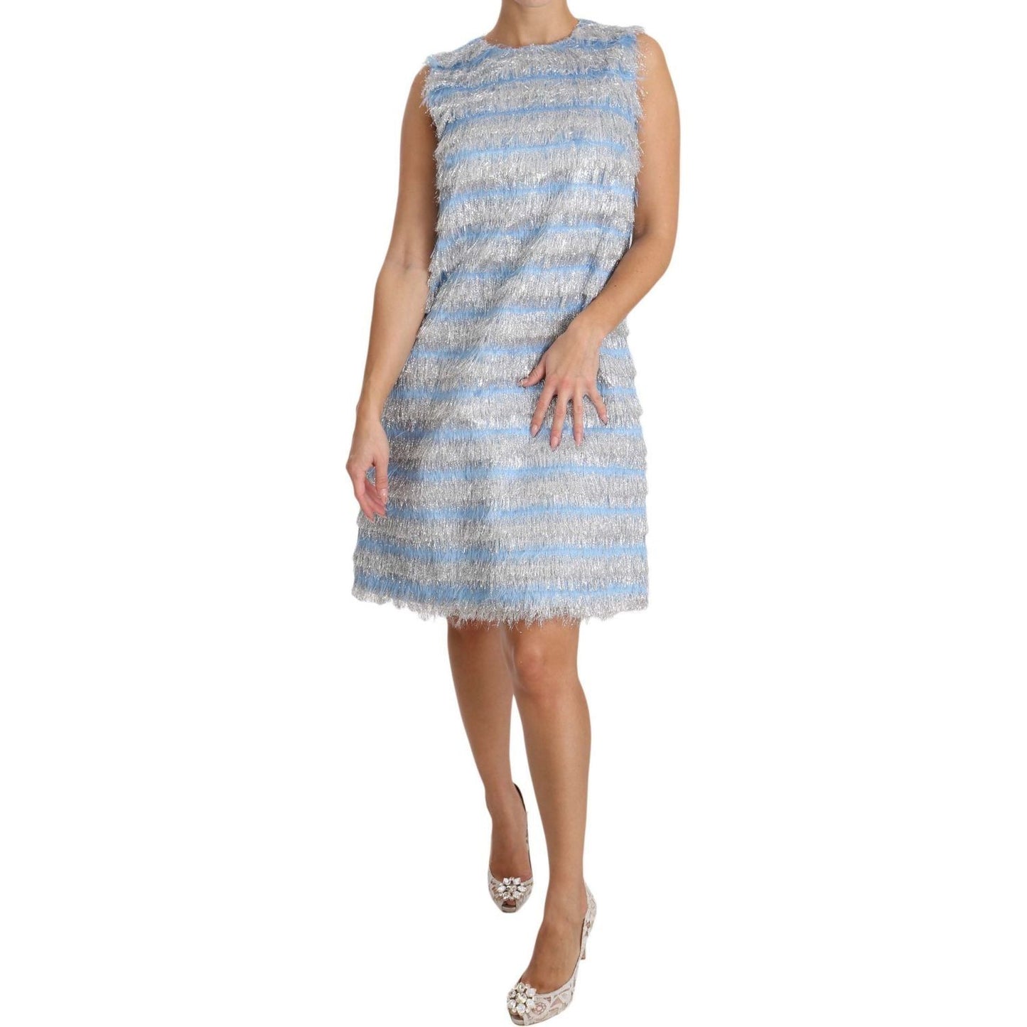 Dolce & Gabbana Light Blue Silver Shift Gown Dress DR1604-38