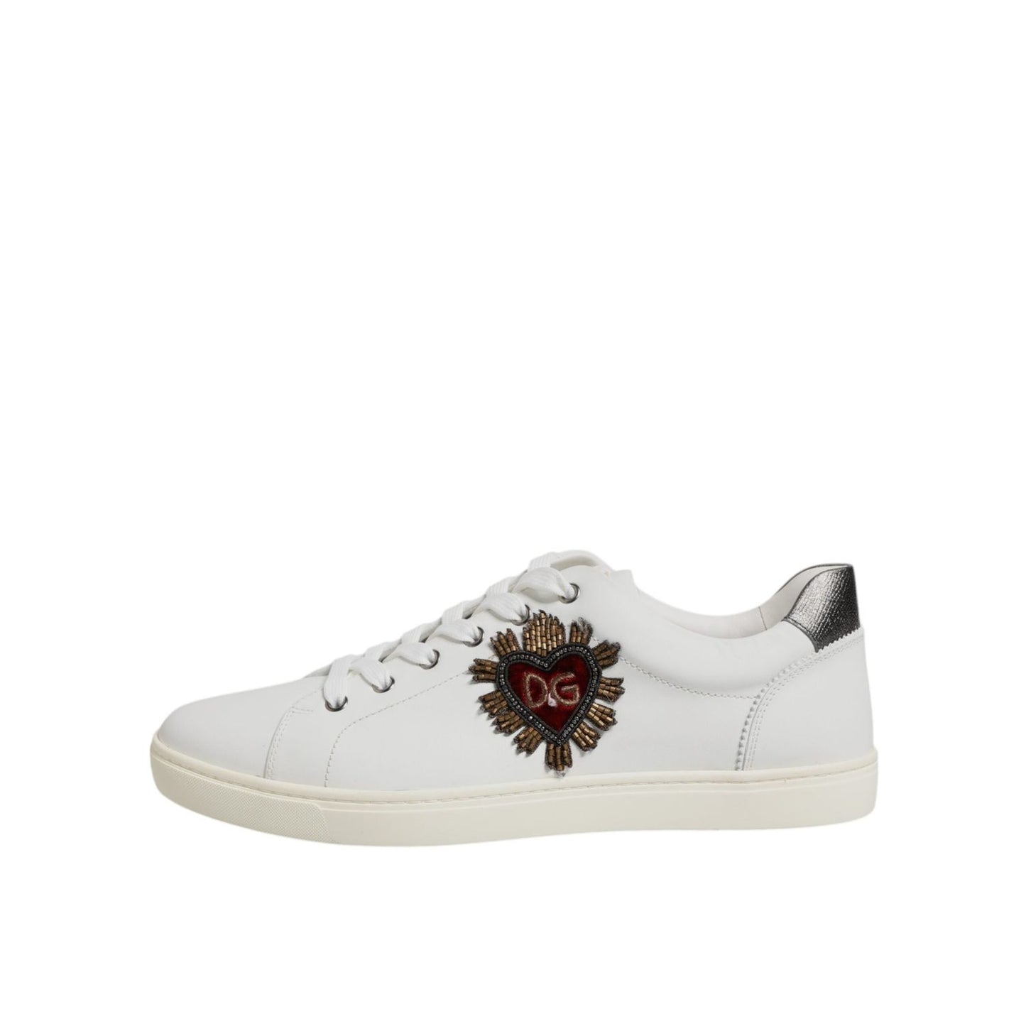 Dolce & Gabbana White Leather Heart Embellished Sneakers Shoes MV7039#2-43