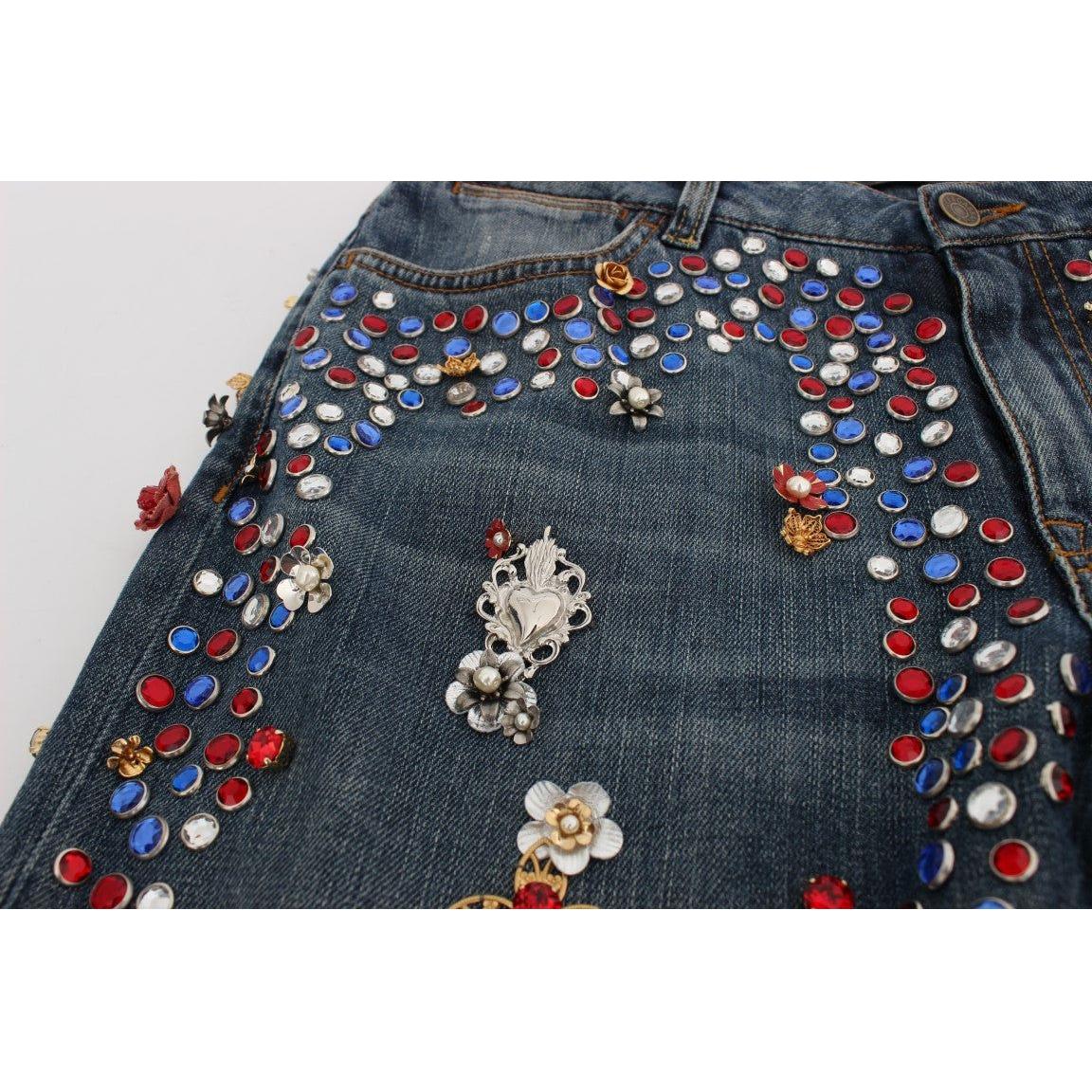 Dolce & Gabbana Crystal Roses Heart Embellished Jeans SIG19331-1