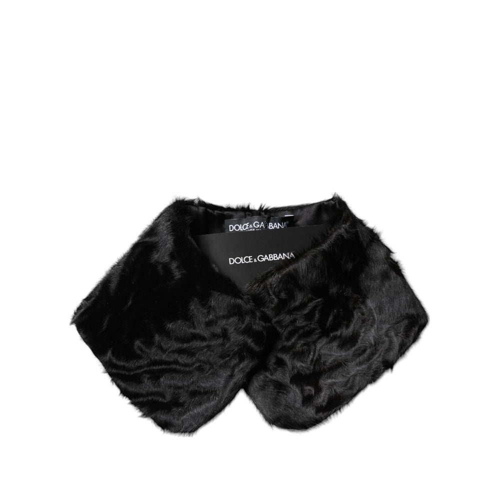 Dolce & Gabbana Black Lamb Fur Collar Women Neck Wrap Scarf MS7110