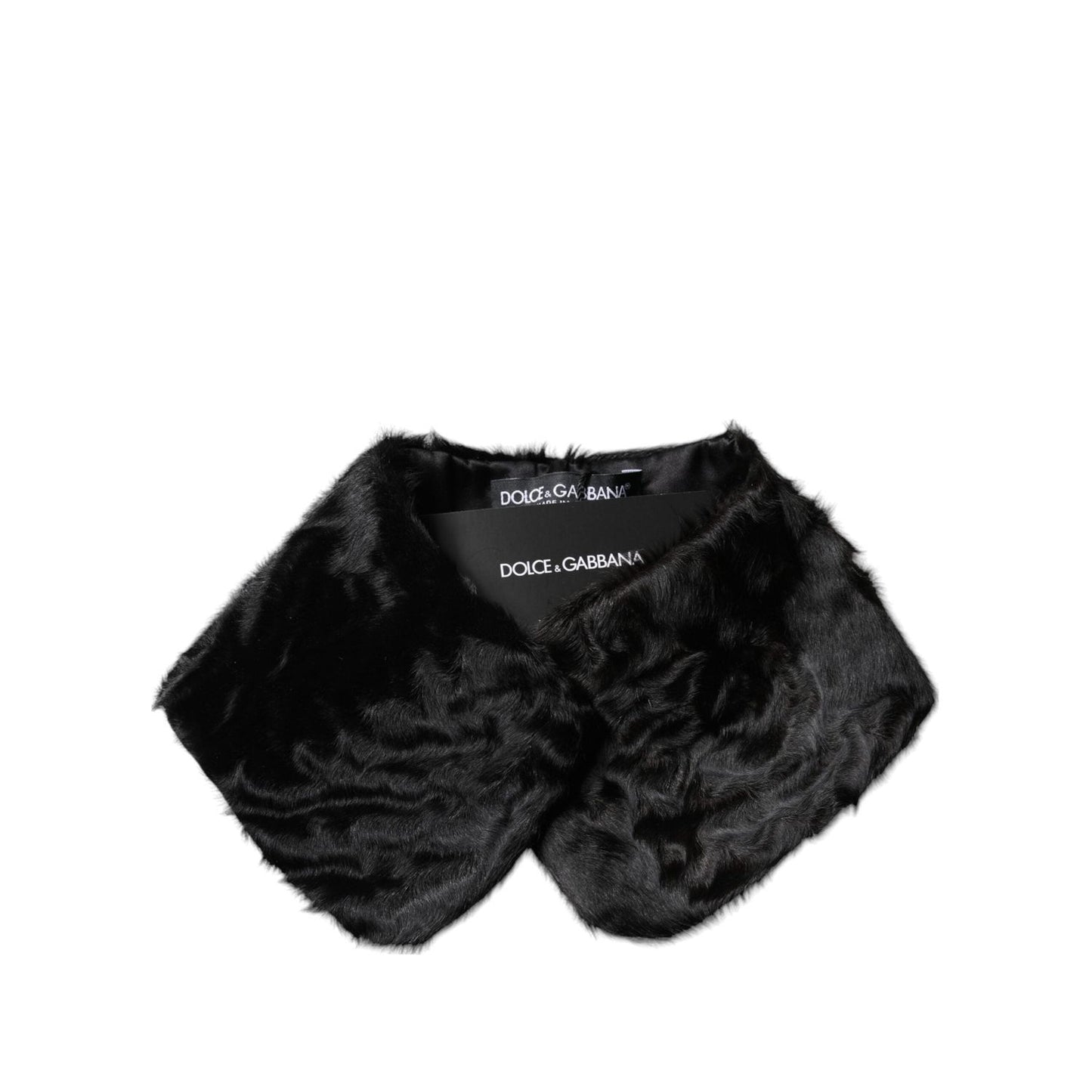 Dolce & Gabbana Black Lamb Fur Collar Women Neck Wrap Scarf MS7110